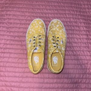 yellow floral lace up low top vans